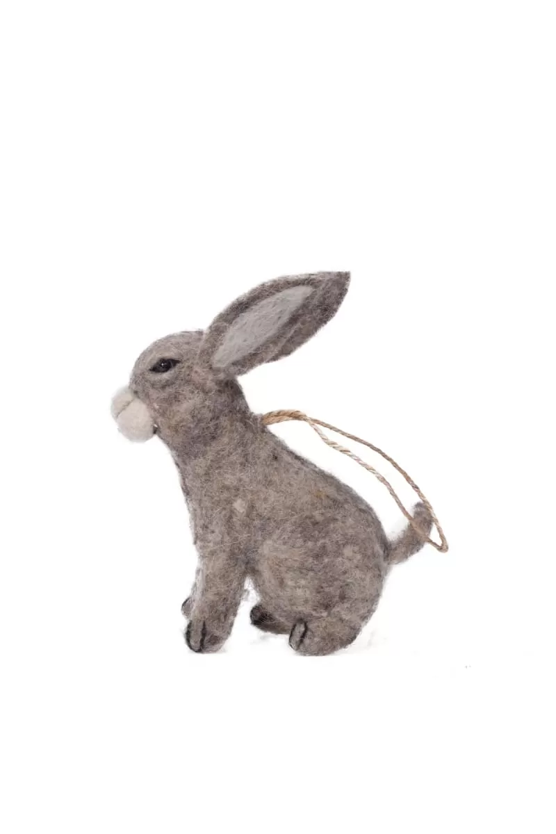 De Kulture Handmade Premium Wool Felt Hanging Grey Bunny Eco Friendly Needle Felted Stuffed Easter Ornament Ideal for Home Office Party Decoration Holiday Décor, 2.5x3x6 (LWH) Inches